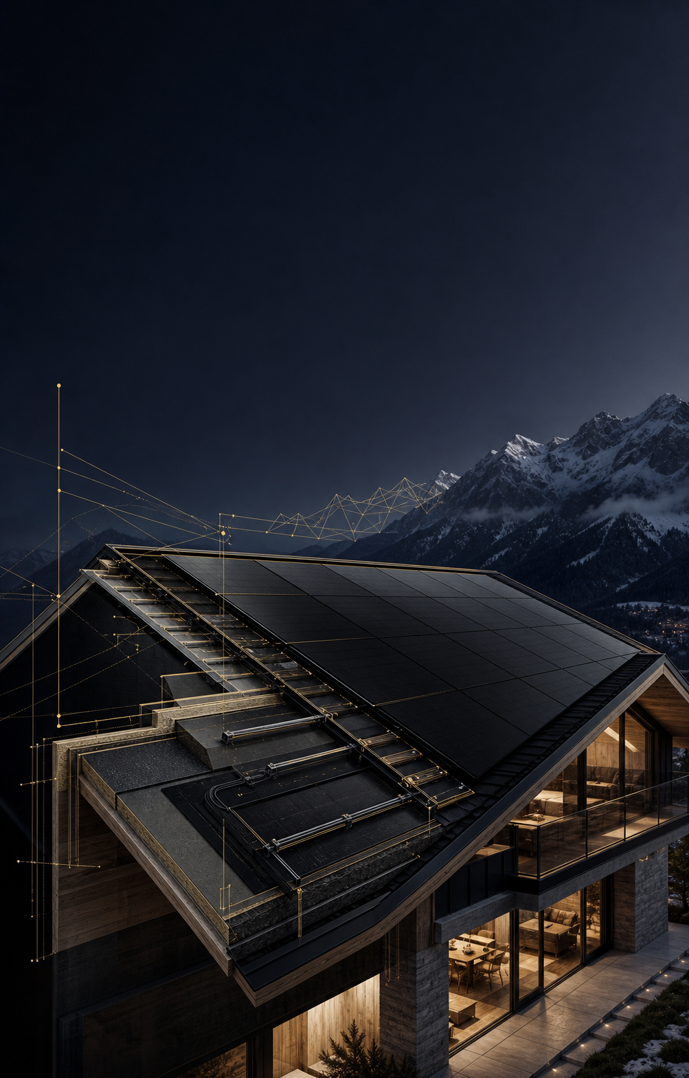 Architektur-Rendering eines Schweizer Gebäudes mit integriertem Full-Black-Solardach